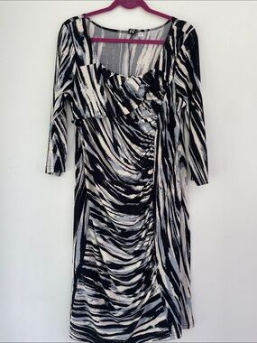 Marc Bouwer Black & Cream Abstract Ruched Women’s Dress Large